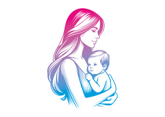 Mom and baby vector, mother’s day vector, mom and child vector