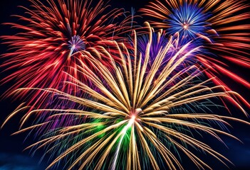 vibrant colorful fireworks exploding display, explosion, bright, celebration, event, night, sky, festival, entertainment, illumination, spectacular, show