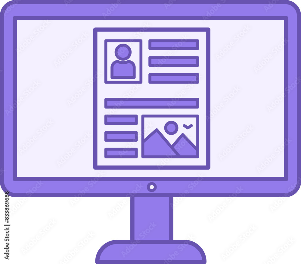 Poster color screen icon. vector icon of website on computer screen. video and social networks concept