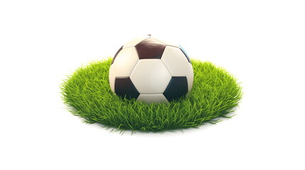 Fototapeta premium Traditional soccer ball on field with green grass. World championship cup, football match. Professional sport, hobby, leisure. 3 d illustration for design banner, poster, card with copy space