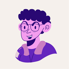 a curly male using a jeans jacket and glasses avatar design