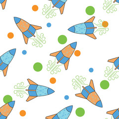 Blast off with Rockets and Dots in a Playful Seamless repeat pattern background. Perfect for wallpaper, fabric and scrapbooking projects.