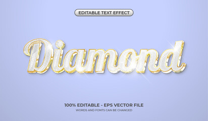 Luxurious White and Gold text effect. Editable shiny diamond text effect. Glittering texture. Realistic and elegant 3D typography logo template