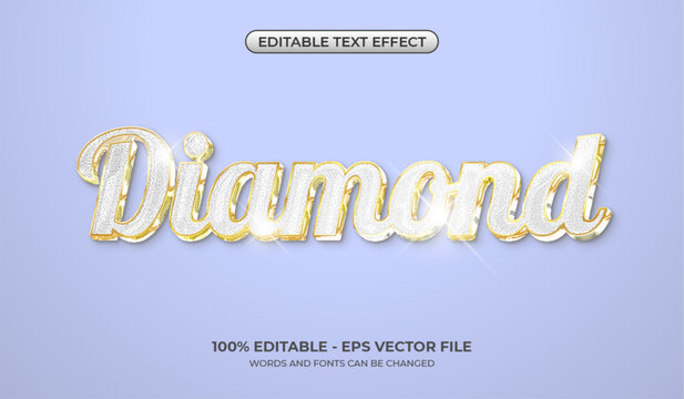 Luxurious White and Gold text effect. Editable shiny diamond text effect. Glittering texture. Realistic and elegant 3D typography logo template