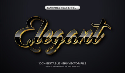 Elegant text effect. Editable glossy black and gold text effect. Realistic and elegant 3D typography logo template