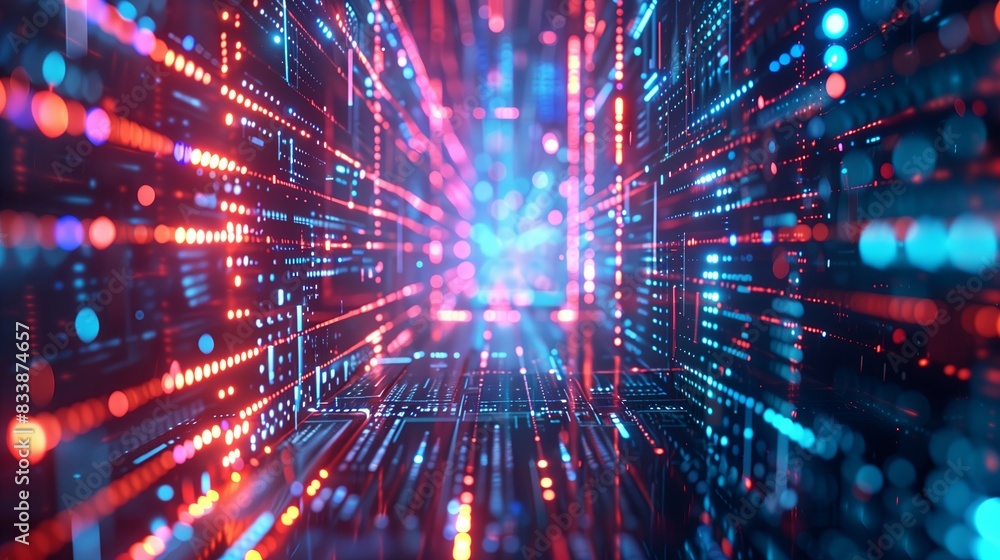 Poster Futuristic digital networking with abstract background. Science, cyberspace, and design matrix connect concept. Cyber communication, business coding, web, and graphic data.