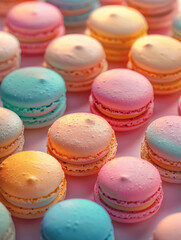 Obraz premium Pastel-colored macarons stacked together in a vibrant display.