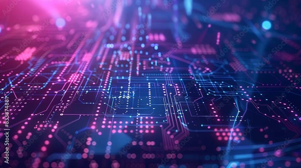Poster Abstract digital technology with blue computer science background. Tech cyberspace communication, hardware information, and coding system. Circuit board design, electronic