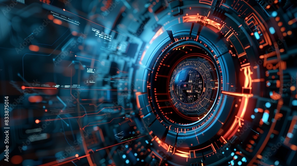 Poster Digital technology future with futuristic abstract concept. Science energy modern cyberspace network, tech computer light blue background. Space communication design, graphic