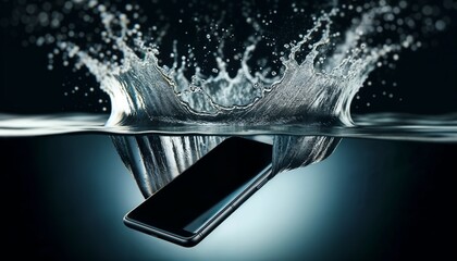 Smartphone Submerged in Water With Splashing Water