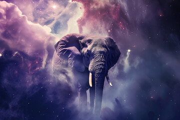 Majestic Elephant in Surreal Cosmic Galaxy