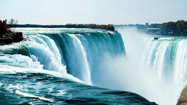 Horseshoe falls with sunrise background with copyspace, 16:9, 300dpi