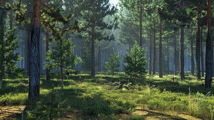 Aerial top view of summer green trees in forest in rural Finland.