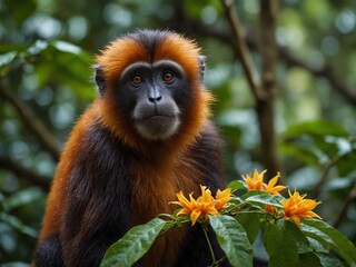 Fototapeta premium Half Close-Up Image of a Monkey Brush Vine Flower in the Amazon Rainforest: Vibrant and Exotic Flora