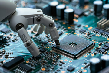 An electronics factory's assembly facility where printed circuit boards are automatically assembled using robotic technology.