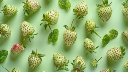 Fototapeta premium a hybrid white strawberry on mint background