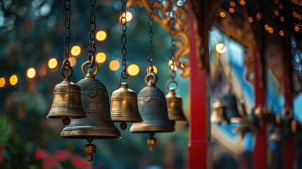 Bells hanging in front of Buddhist temples