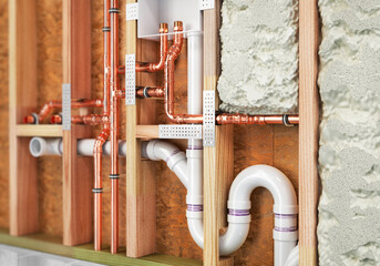 Plumbing in the wall. 3d illustration