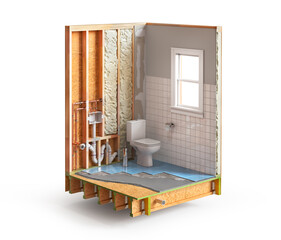 Plumbing in the wall. See wall layers. 3d illustration