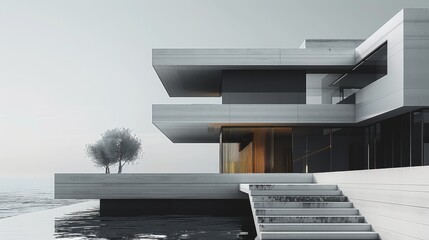 Innovative modern luxury house, black and white, minimal luxury-inspired. Generative AI.