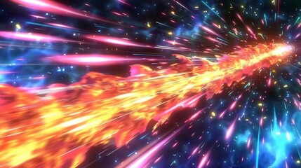 Naklejka premium Design a 3D illustration of abstract shapes with light trails depicting speedy motion