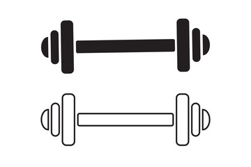 Gym Icon Set. Fitness and Exercise Equipment Including Dumbbells.