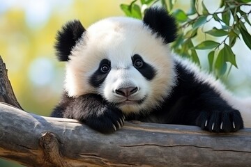 Obraz premium giant panda eating bamboo, generative ai