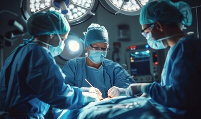 A skilled medical team operates in a modern operating room using advanced technology for critical surgeries. Their focus is on patient care and saving lives through precise procedures and expertise