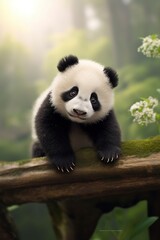 Fototapeta premium giant panda eating bamboo, generative ai