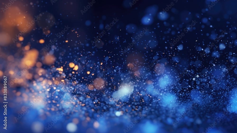 Aufkleber abstract digital artwork of dynamic blue particles with glowing elements and dark background. shiny 
