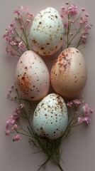 Fototapeta premium A Symphony of Speckled Eggs and Delicate Blooms