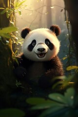 Obraz premium giant panda eating bamboo, generative ai