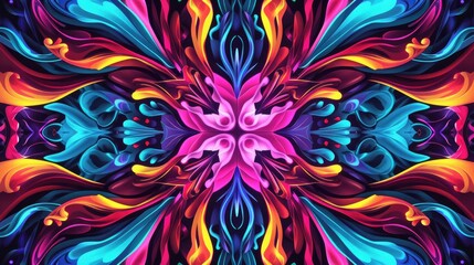 Colorful geometric design with neon rays and symmetrical elements Urban pattern with an abstract fluid background ideal for wallpaper