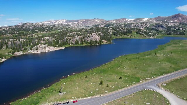 Aerial image of the Beartooth Lake along the Beartooth Highway, northeast of Yellowstone National Park.