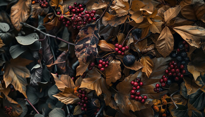 A close up of a bush with leaves and berries