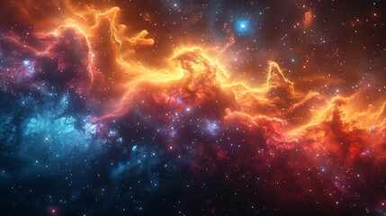 Obraz premium A vibrant abstract portrayal of the galactic core, countless twinkling stars forming a dense pattern, swirling nebula colors, cosmic dust creating depth, ethereal light, high contrast.