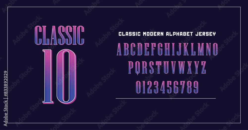 Poster classic gradient purple-blue numbers and characters with a hipster font style. typography effects en