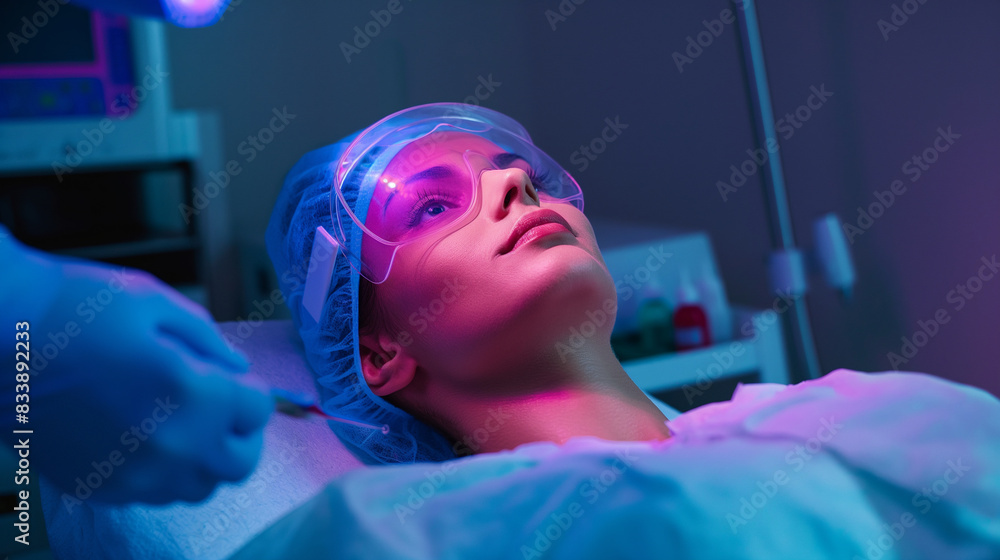 Poster a patient undergoing a non-invasive procedure using laser technology