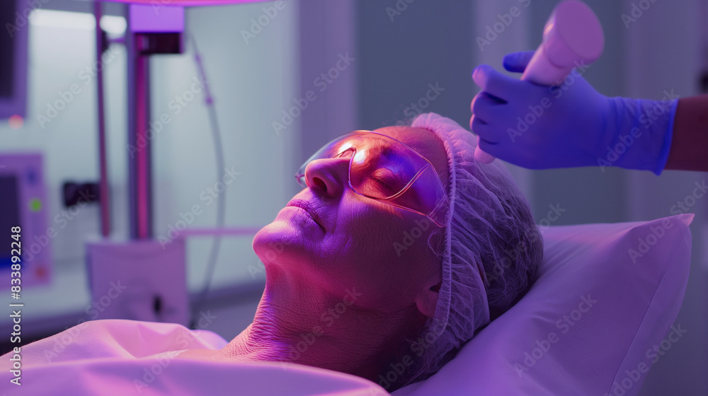 Poster a patient undergoing a non-invasive procedure using laser technology