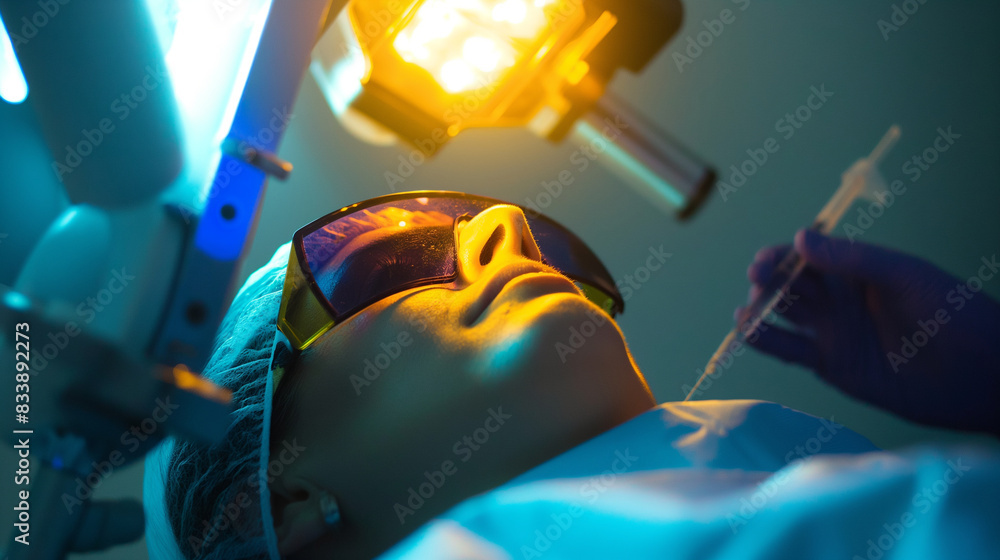 Poster a patient undergoing a non-invasive procedure using laser technology