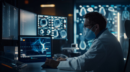 A healthcare professional using AI-powered software to predict disease outbreaks