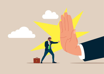 Leadership rivalry between two entrepreneur pushing. Fight to survive in business competition. Businessman protect from attack punch. Flat vector illustration.