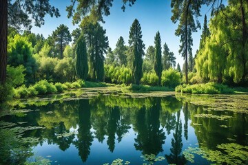 Obraz premium reflection of trees in water