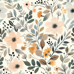Delicate Floral Pattern, Pastel Colors, Botanical Design