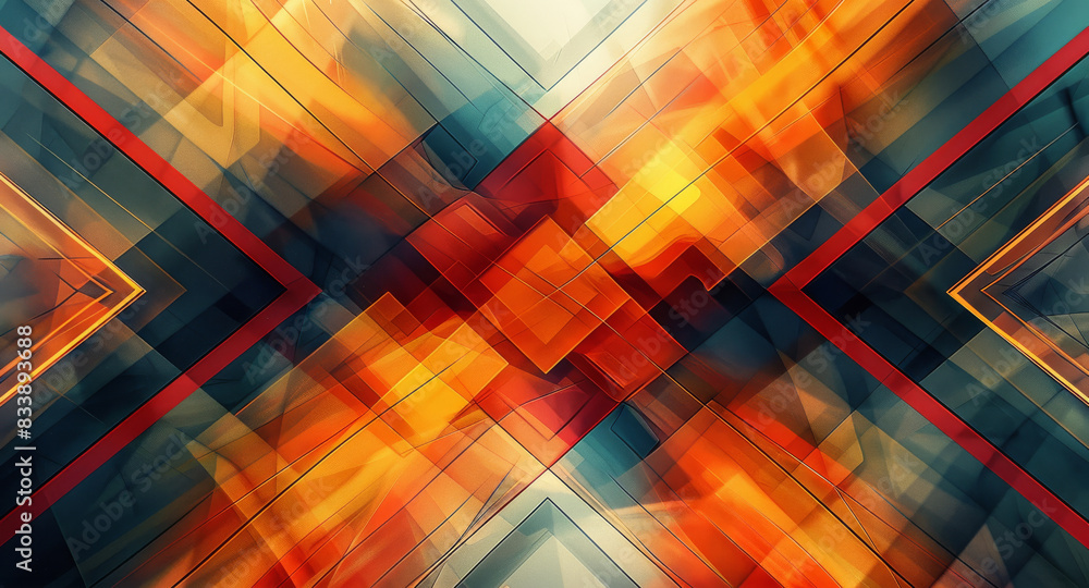 Aufkleber a vibrant abstract geometric pattern with sharp lines and bright colors, symmetric design. generativ