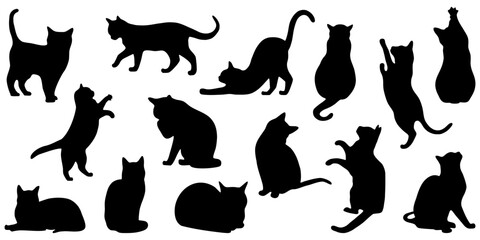 Set of silhouettes of cats on a white background. Vector illustration.