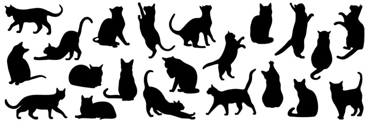Set of silhouettes of cats on a white background. Vector illustration.