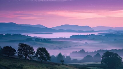 The stunning dawn over the hills in the morning