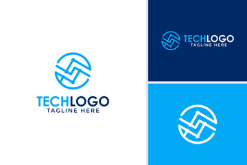 Circle motion connecting technology logo design template