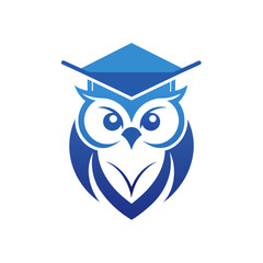 a minimalist 	Education Logo vector art illustration with a Graduation Owl icon logo, featuring a modern stylish shape with an underline, set on a solid white background